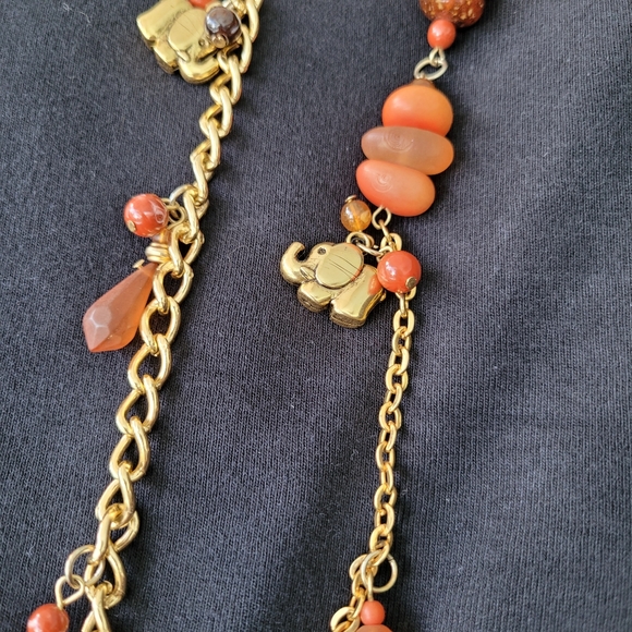 33" Necklace with Tiny Elephants and Frosted Beads. Sunset Colors. Light Weight. - Picture 5 of 11